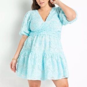 ELOQUII baby blue floral wrap dress